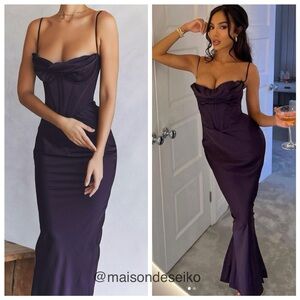 NWT House of CB Maxi Dress Purple Night Shade Satin Charmaine Wedding Guest XS